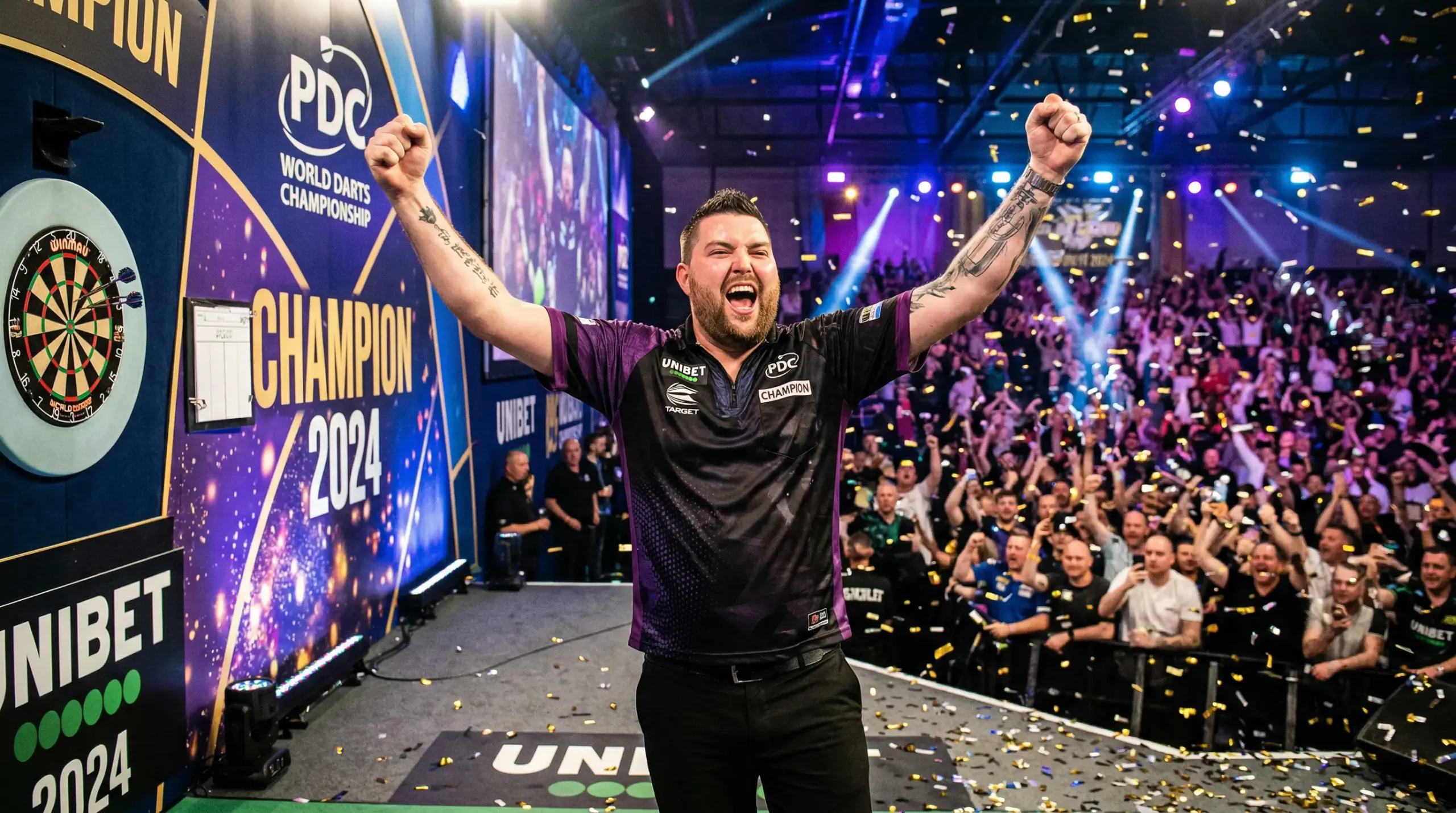 Darter viert perfecte 9-darter leg met armen omhoog