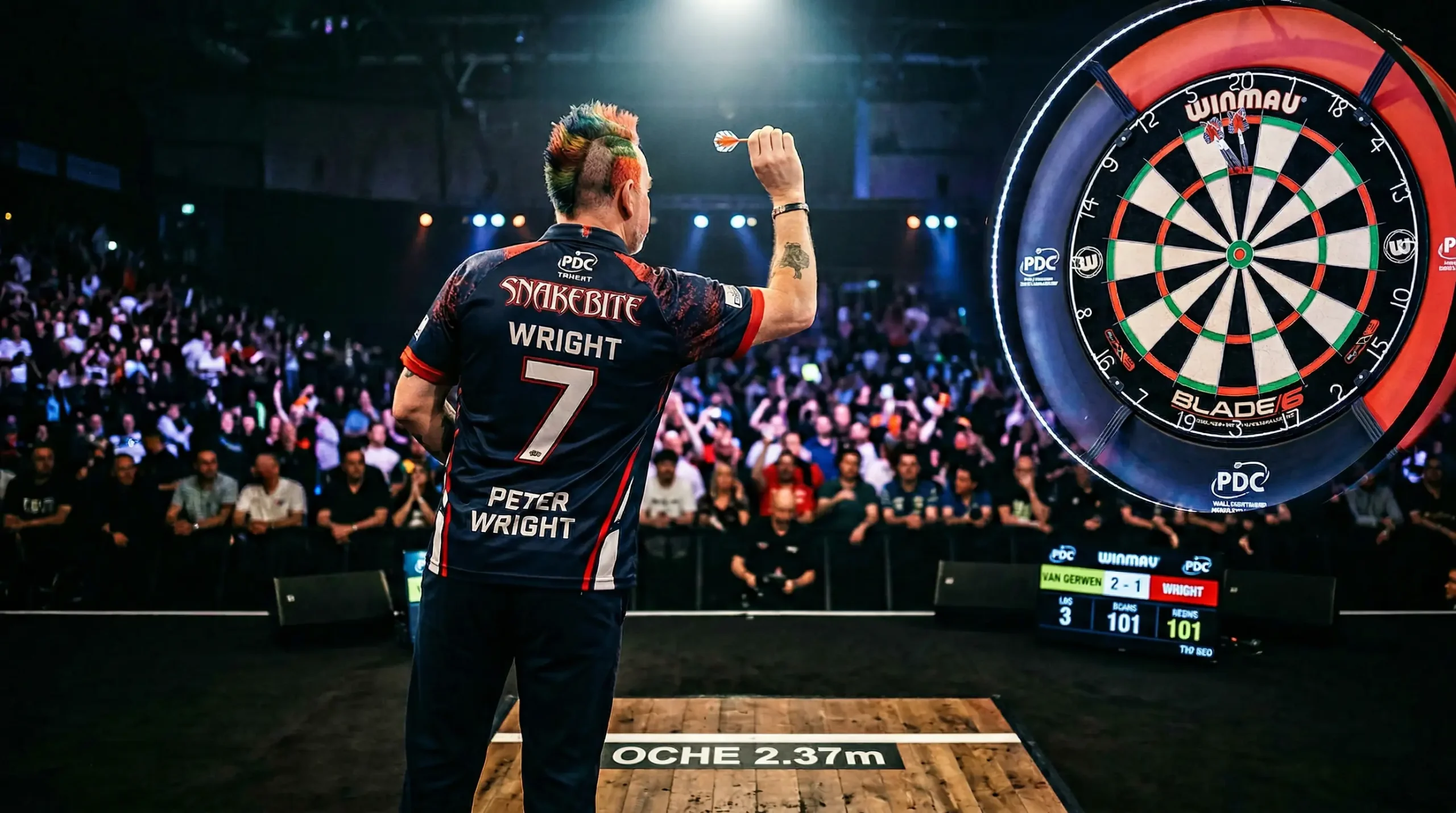 Darter die worp voorbereidt met focus, darts odds en quoteringen concept