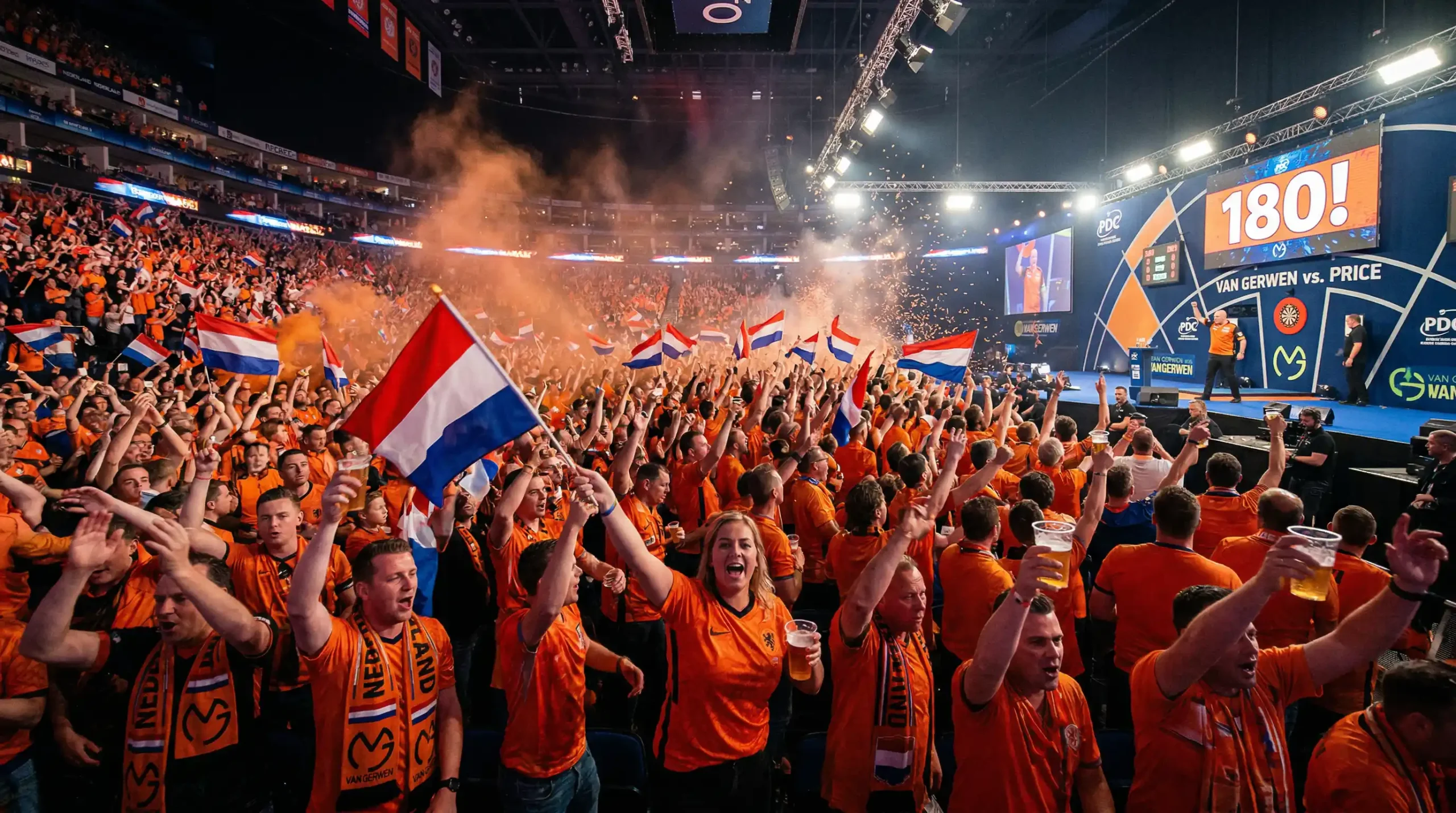 European Tour Darts evenement met Nederlandse darters en oranje publiek