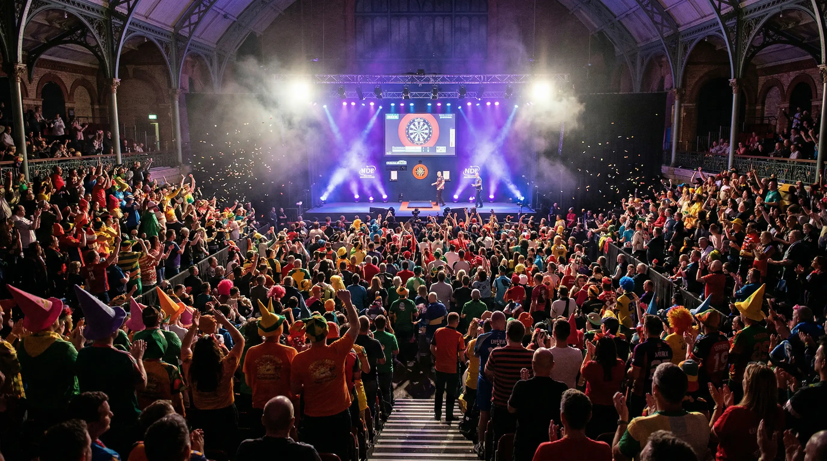 Sfeervolle zaal tijdens WK Darts in Alexandra Palace met enthousiast publiek